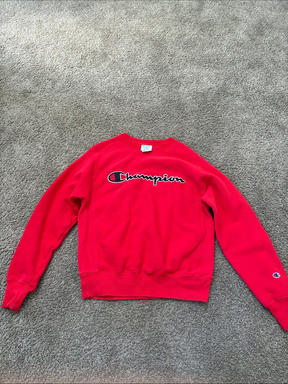 Champion Red Crewneck Sweatshirt with Script Logo